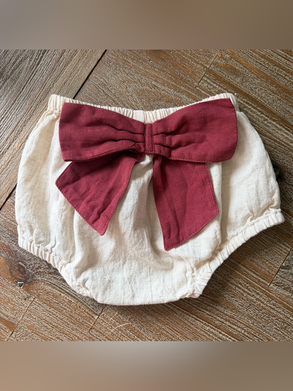 Yo Baby Cream Baby Bloomers with Burgundy Bow Accent